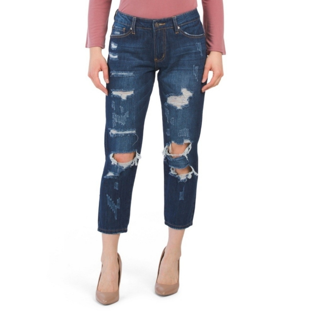 Kancan Jeans Blue Distressed Cropped Dark Wash